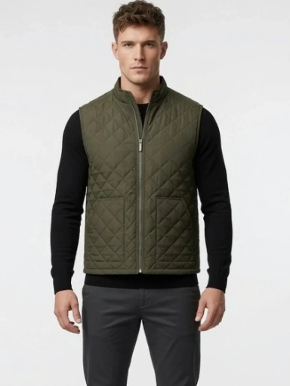 Joseph Abboud Olive Quilted Men's Vest ( Size: 2xt)